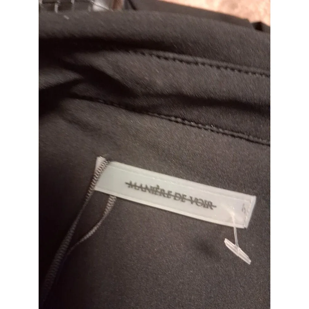 Maniere De Voir Black Woven Vegan Leather Overlay Shirt Dress Size 2 NWT - Picture 6 of 9